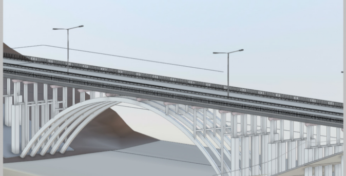 Iš lazerinio skenavimo duomenų parengtas tilto 3D modelis. (LOD350).