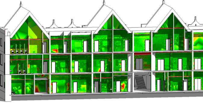 Terrestrial laser scanning for monitoring the deformations of the building.