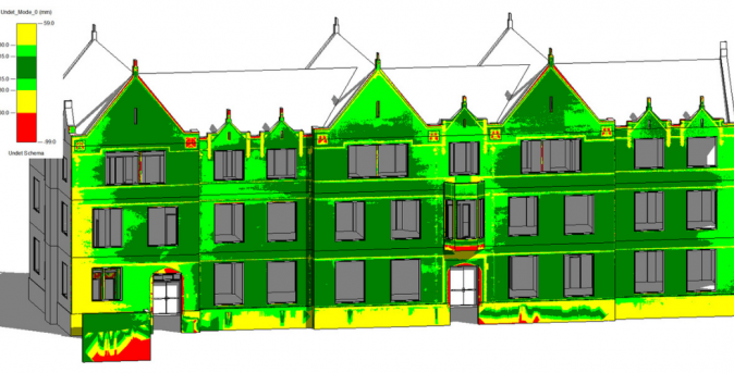 Terrestrial laser scanning for monitoring the deformations of the building.