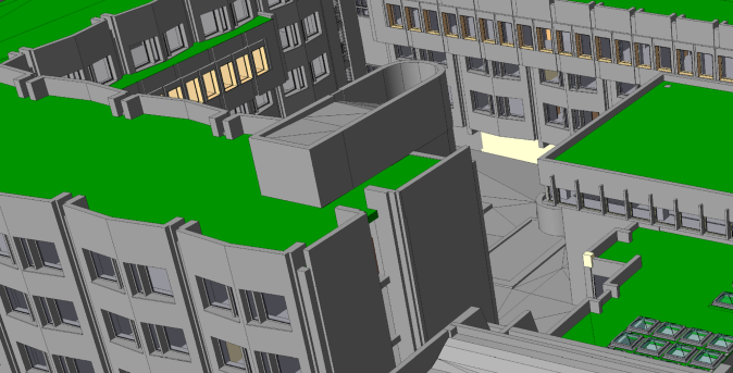 Laser scanning of the existing situation of the reconstructed object and preparation of a 3D model for BIM processes.