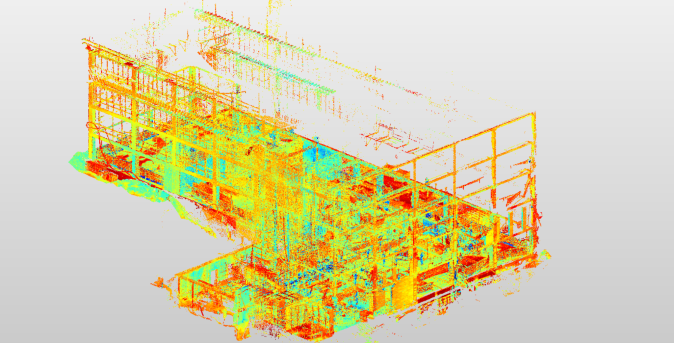 Control surveys to compare construction progress with as-designed models or drawings for quality assurance purposes. The complete 3D model was prepared from a laser scanning data. 
