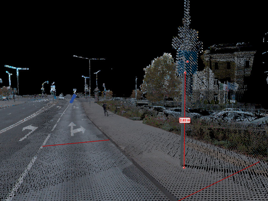 Kelio ženklo atramos aukščio matavimas LiDAR taškų debesyje