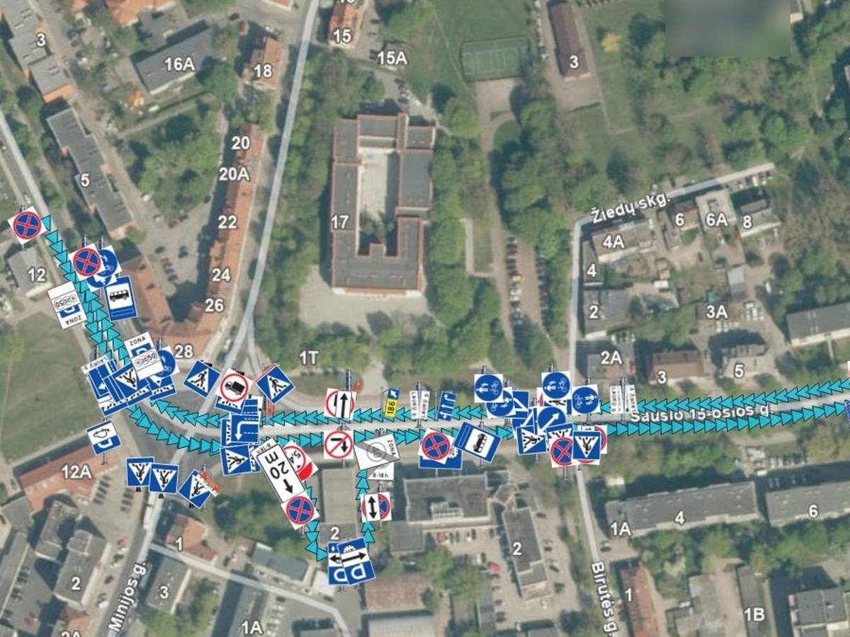 Kelio ženklų inventorizacija: ženklai su KET simboliais GIS žemėlapyje