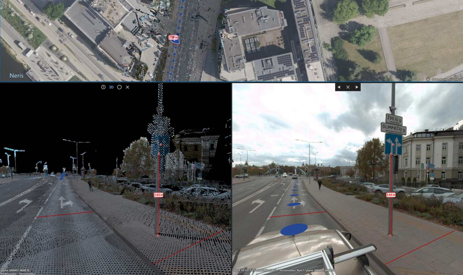 Matavimai LiDAR taškų debesyje ir 360° panoramoje viename lange