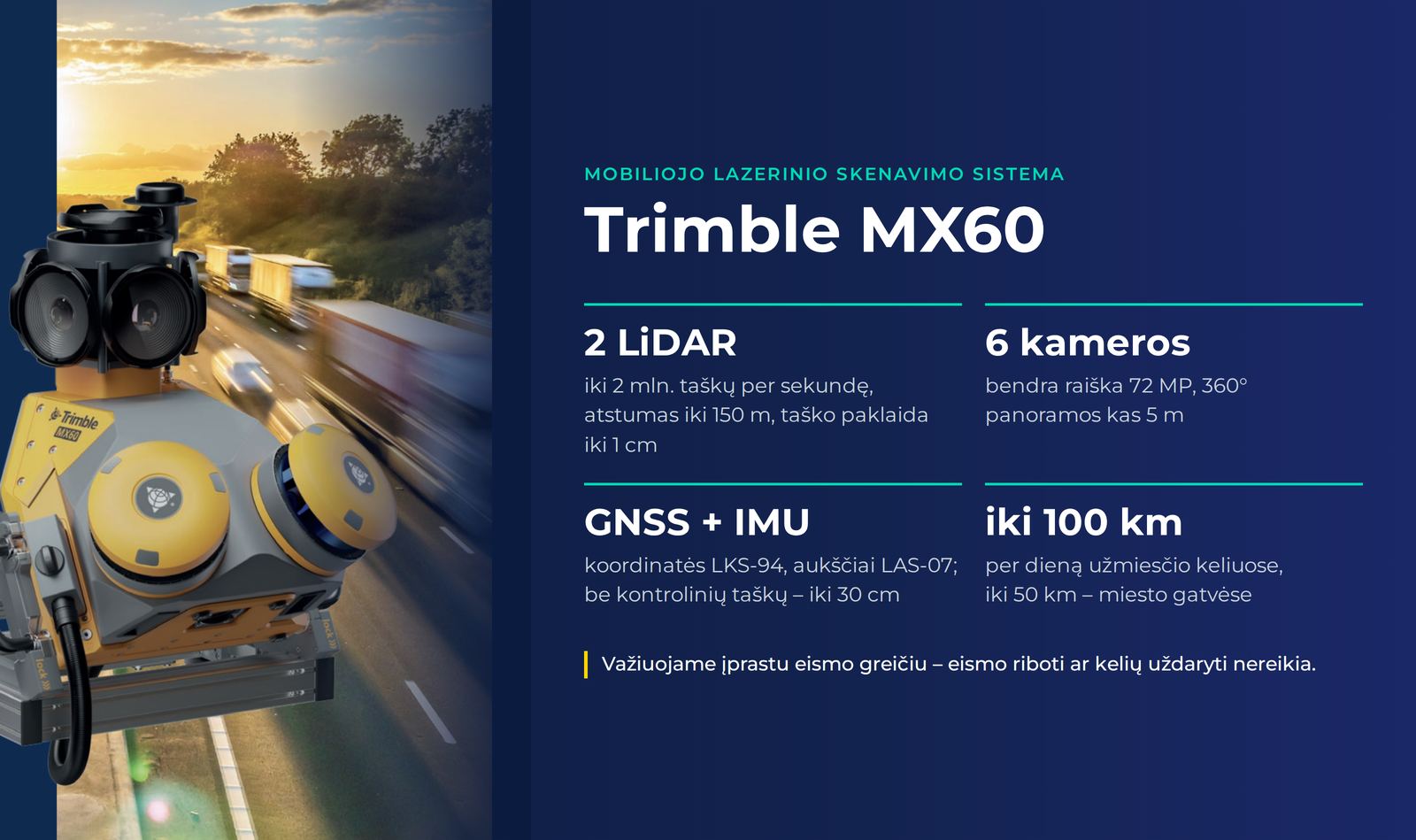 Trimble MX60 mobiliojo lazerinio skenavimo sistema ir jos parametrai
